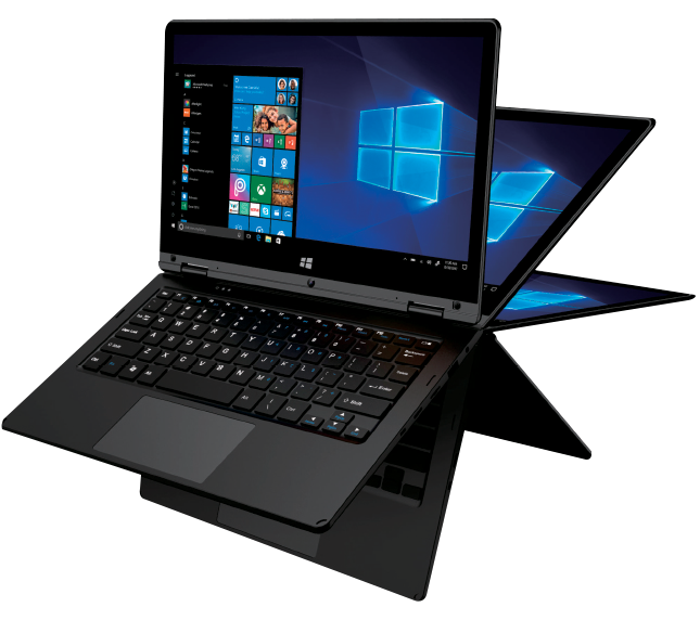 This is an image of the CLT1164 Laptop showing off the 360-degree screen flip and fold.